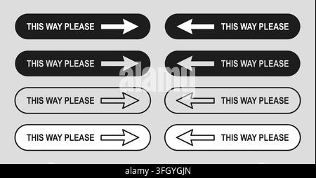 This way please directional arrow sign icon set with right pointer for navigation guidance Stock Vector