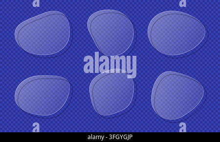 Transparent realistic organic shape glass plates glassmorphism frames set Stock Vector