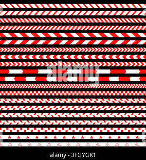 Red White Emergency Danger Caution Tape Restricted Area Barrier Hazard Warning Line Collection Horizontally Seamless Repeated Pattern Stock Vector