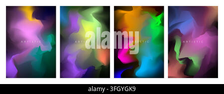 Vibrant colorful artistic aura mesh abstract background template set Stock Vector