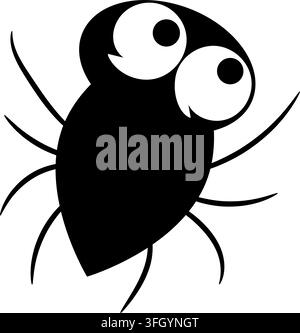 Black cartoon insect vector icon with big eyes in a simple graphic style isolated on transparent background Stock Vector