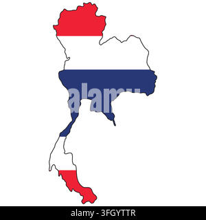 Geographic Thailand silhouette combined with tricolor flag stripes national symbolism Stock Vector