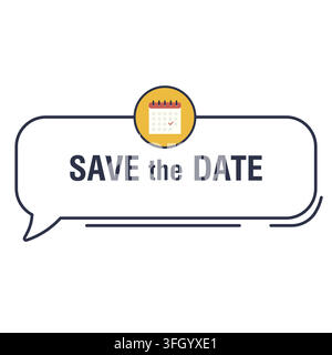 Save the date banner with calendar icon speech bubble Stock Vector
