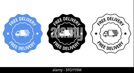 Free delivery shipping badge label collection with truck icon Stock Vector