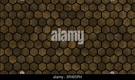 Black and gold hexagon background. Dotted honeycomb Stock Vector