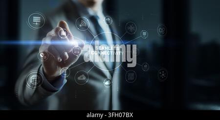 Seamless connectivity system for enterprise network integration with digital communication icons Stock Photo