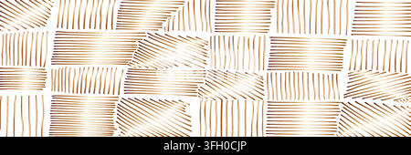 Abstract banner with gold beige horizontal and vertical hatch strokes on white background. Minimal doodle line geometric pattern for print, paper. Stock Vector