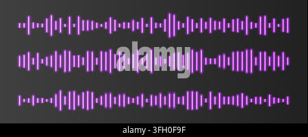 Neon soundwaves, purple isolated glowing sound audio waves. Stock Vector