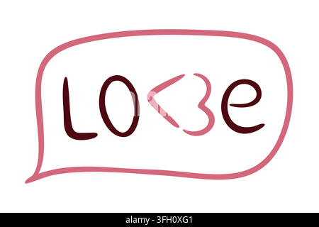 Love lettering in speech bubble with heart symbol. Romantic chat quote badge. Vector illustration Stock Vector