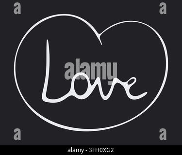 Chalk love lettering in heart on blackboard. Rustic wedding calligraphy sign vector illustration Stock Vector