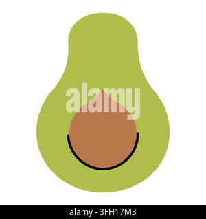 Green avocado half with brown seed in minimal flat style. Vector isolated illustration on white background.  Stock Vector