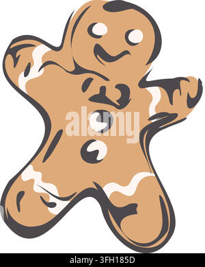 Cute Christmas Gingerbread Man Hand Drawn Vector Stock Vector