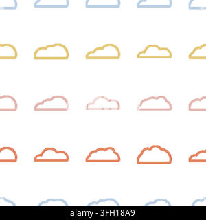 Clouds Pixel Outline Seamless Pattern. Vector seamless dithering pixel style pattern Stock Vector