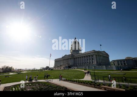 USA, Utah, Salt Lake City,. People walking around the Utah State Capitol. Stock Photo