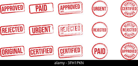 Office corporate rubber stamps collection with ink seals isolated on white background Stock Vector