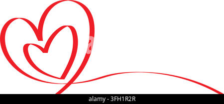 A red heart outline beautiful cursive style love affection plain white background flowing romantic mood Stock Vector