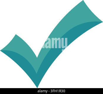 A large teal checkmark icon features bold gradient design lighter darker shades approval validation correctness clean Stock Vector