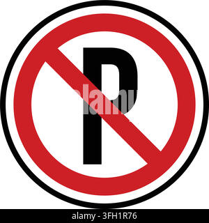 A large red No parking sign white border lettering No parking Stock Vector