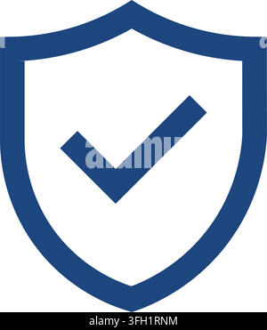 A blue shield white interior prominent blue checkmark inside security protection verification clean Stock Vector