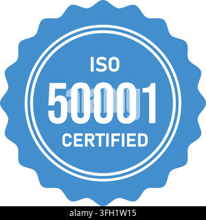 ISO 50001 Energy Management standard compliance certificate seal stamp badge vector illustration isolated on clean white background Stock Vector