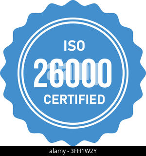 ISO 26000 Social Responsibility standard compliance certificate seal stamp badge vector illustration isolated on clean white background Stock Vector