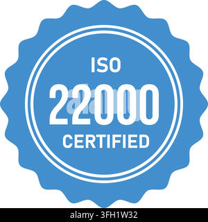 ISO 22000 Food Safety Management standard compliance certificate seal stamp badge vector illustration isolated on clean white background Stock Vector