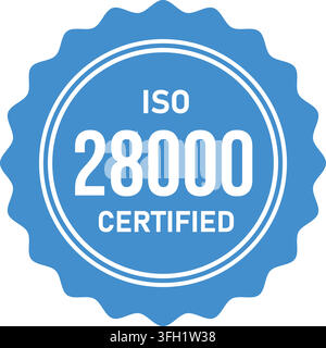 ISO 28000 Supply Chain Security Management standard compliance certificate seal stamp badge vector illustration on white Stock Vector