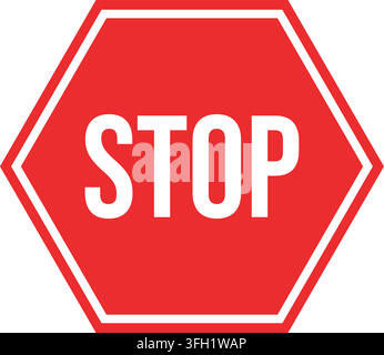 Red hexagon stop road sign flat design traffic control symbol vector illustration isolated on clean white background Stock Vector