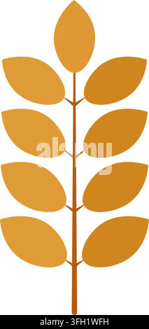 Golden Yellow Stylized Plant Stem With Leaves vector illustration isolated on clean white background for fall decor Stock Vector