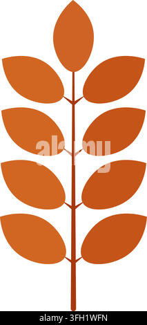Vibrant Orange Stylized Plant Stem With Leaves For Autumn And Thanksgiving vector illustration isolated on clean white Stock Vector
