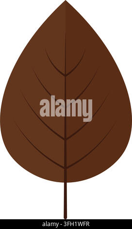 Dark Brown Autumn Leaf vector illustration with detailed veins isolated on clean white background for autumn nature design Stock Vector