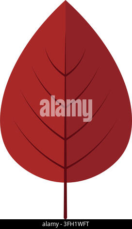 Deep Red Autumn Leaf vector illustration with detailed veins isolated on clean white background for autumn nature design Stock Vector