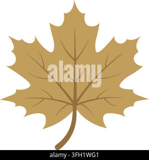 Warm Brown Autumn Maple Leaf For Fall Season And Thanksgiving Designs vector illustration isolated on clean white Stock Vector
