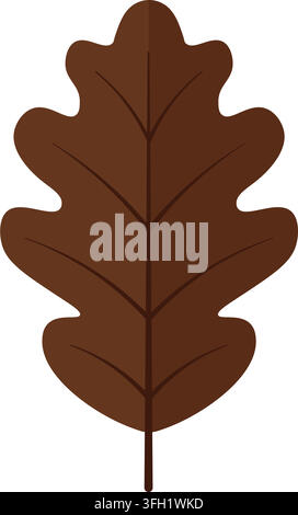 Dark Brown Oak Leaf , Symbolizing Late Autumn Or Winter Nature And Dried Seasonal Foliage vector illustration isolated on Stock Vector