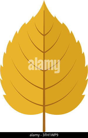 Bright Yellow Autumn Leaf  vector illustration with detailed veins isolated on clean white background for fall decor Stock Vector