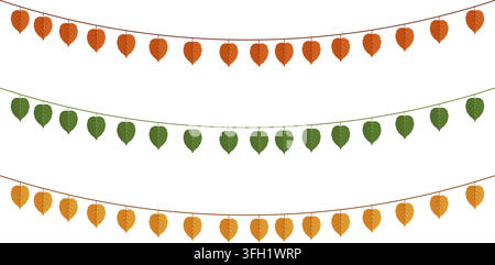 Fall Birch Leaf Garland vector set with Orange Green And Yellow Hanging Leaves String Decoration for fall seasonal decor on Stock Vector