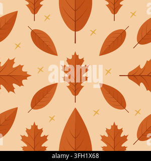 Autumn Leaf Seamless Pattern Vector Illustration With Brown Foliage background for autumn textile and fabric print Stock Vector