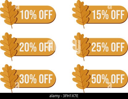 Golden Leaf Autumn Sale Banners Set vector illustration isolated isolated on clean white background Stock Vector