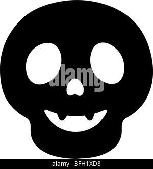 Cute Black Skull Icon With Vampire Fangs vector illustration isolated on white background for Halloween holiday party Stock Vector