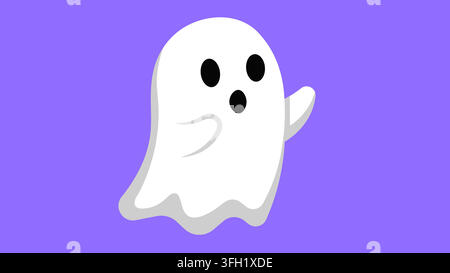 Surprised White Ghost Character character vector illustration on purple background for Halloween party celebration Stock Vector