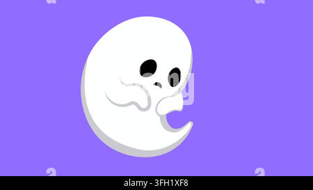Scared Worried Ghost Cute character character vector illustration on purple background for Halloween party celebration Stock Vector