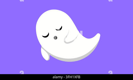 Cute Sleeping White Ghost character vector illustration on purple background for Halloween party celebration Stock Vector