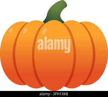 Vibrant Orange Pumpkin With Green Stem vector illustration isolated on white background for Halloween holiday party Stock Vector