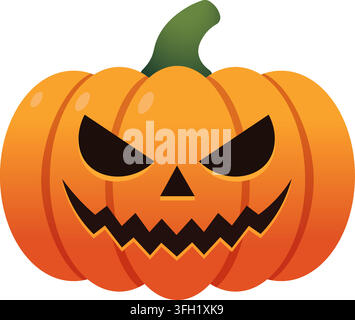 Scary Evil Halloween Jack O Lantern Pumpkin With Angry Carved Face vector isolated on white background for Halloween Stock Vector