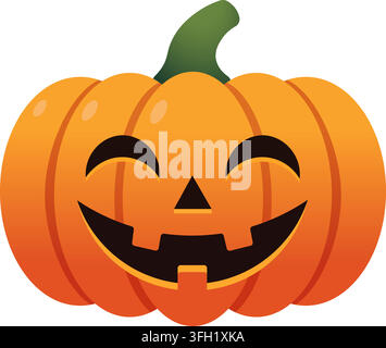 Happy Smiling Halloween Jack O Lantern Pumpkin With Cheerful Expression vector isolated on white background for Halloween Stock Vector