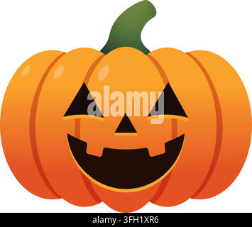 Cute Joyful Halloween Jack O Lantern Pumpkin With Happy Carved Smile vector isolated on white background for Halloween Stock Vector