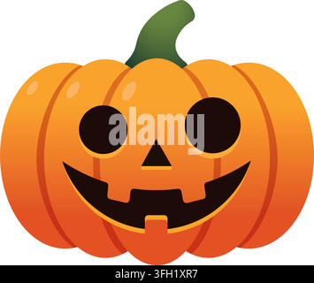 Friendly Halloween Jack O Lantern Pumpkin With Large Round Eyes And Smile vector isolated on white background for Halloween Stock Vector