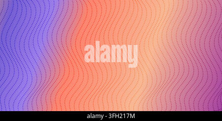 A modern abstract background featuring vertical wavy dotted lines layered over a smooth, vibrant purple to orange gradient. Stock Vector