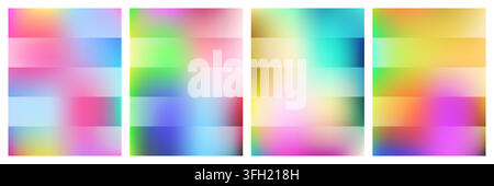 A collection of four abstract backgrounds featuring smooth, vibrant color gradients with distinct horizontal transitions in a modern, artistic style. Stock Vector