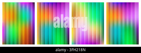 A collection of four abstract vertical gradient backgrounds featuring vibrant, colorful stripes with smooth, flowing color transitions and a modern ae Stock Vector